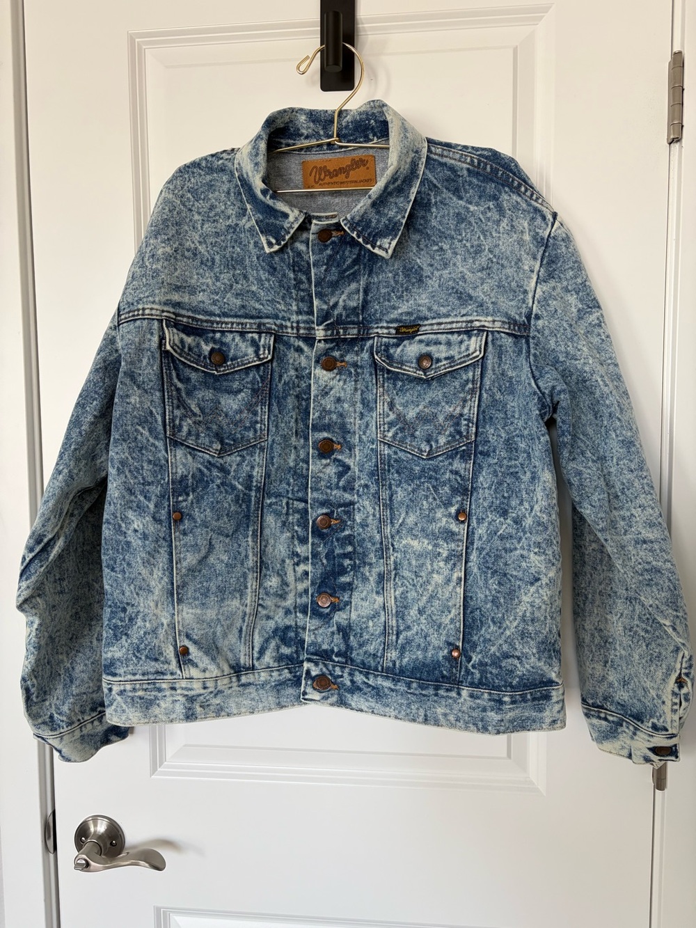 Vintage Wrangler Acid Wash Trucker Jacket 80s Western Cowboy Distressed Denim